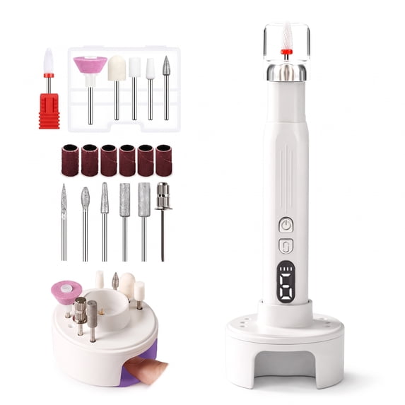 STARBIAO Electric Nail Drill Kit with Charging Base & Mini UV Nail Lamp, 18000 RPM Cordless Nail File, 6-Speed Rechargeable E-File with Digital Display, Bit Storage for Acrylic Gel Nails
