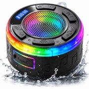 STARBIAO IPX7 Waterproof Shower Bluetooth Speaker, Portable Wireless Speaker with Suction Cup, Bluetooth 5.3, LED Clock, RGB Light, FM Radio, TWS Pairing, 360  Sound, Black