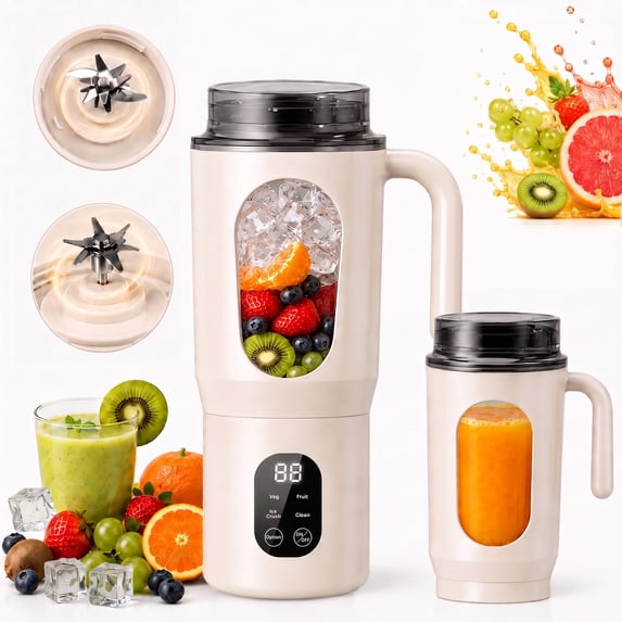 STARBIAO Portable Blender 19.6 oz Personal Juicer Cup, USB-C Rechargeable Mini Blender for Shakes & Smoothies, 12-Blade Stainless Steel, 4 Modes, Digital Display, Self-Cleaning, Beige