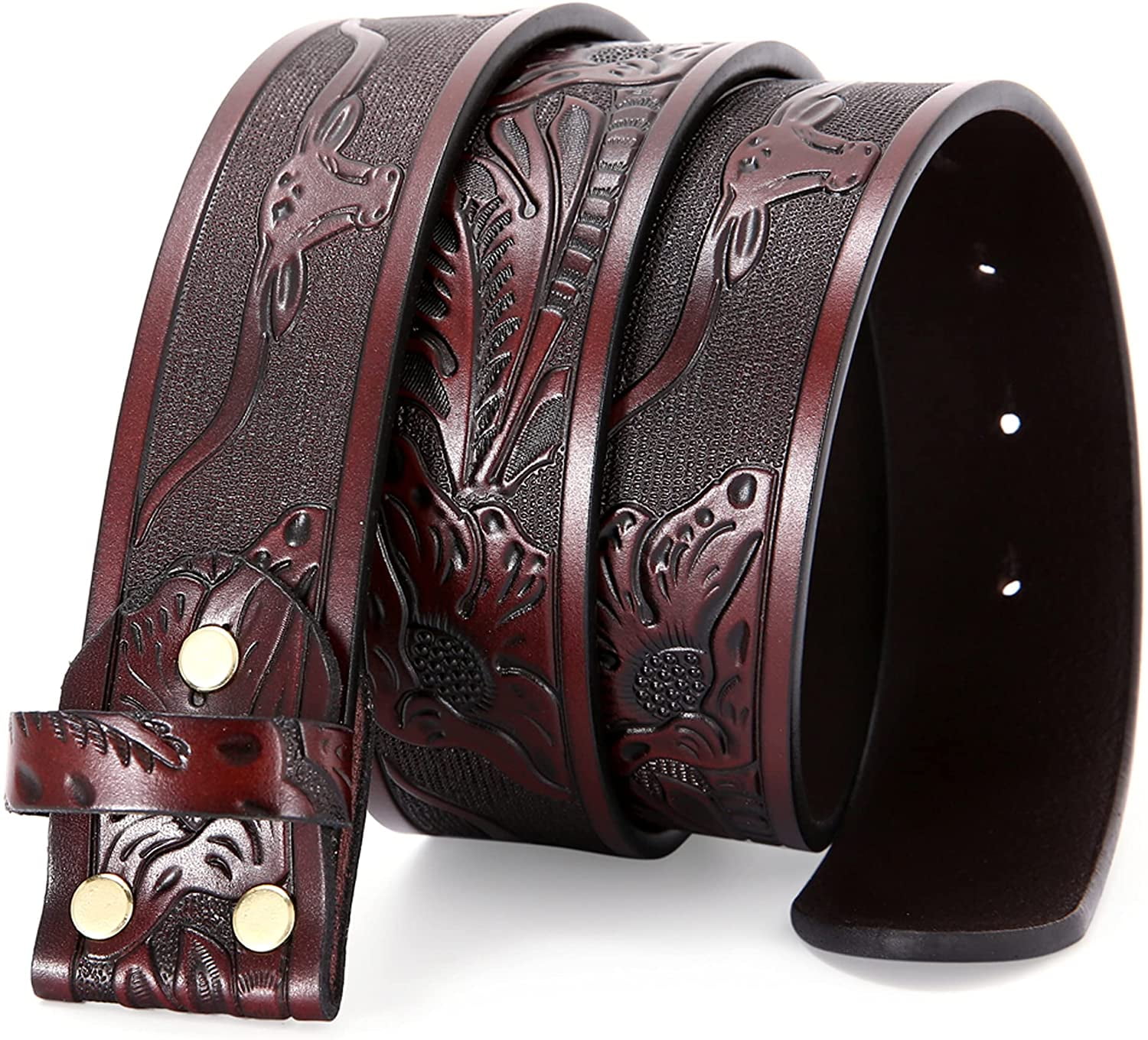 Nelbons Classic Western Bull Head Design Leather Snap On Belt Mens ...
