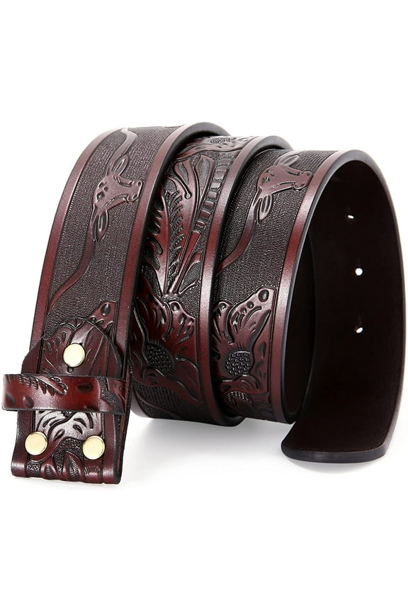 Classic Western Bull Head Design Leather Snap On Belt Mens Womens-NO BUCKLE