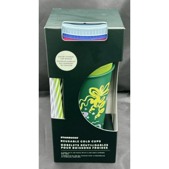STARBUCKS Holiday 2023 Cold Cup 5 PACK reusable 24 oz. COLOR CHANGING Set