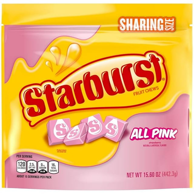 STARBURST All Pink Fruit Chews Chewy Easter Candy, Sharing Size, 15.6 oz Bag