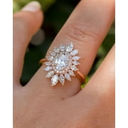 GIMELIS STARBURST OVAL HALO Moissanite Engagement Ring Stylish Ring 14K Solid Gold Bridal Ring Solitaire Ring Double Halo Ring Promise Ring