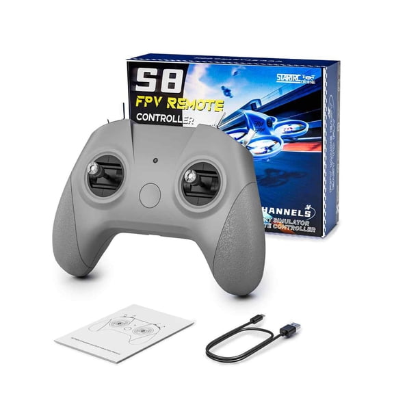 STARDRONE S8 RC Flight Simulator Controller- 8 Channels FPV Drone Games Remote Controller Support Popular System&Platform- Ideal for Beginner Pilots Professional Training Experience(Mode 2, Grey)