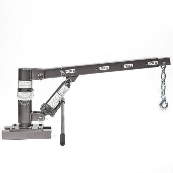Stark USA Receiver Hitch Mounted Hydraulic Pickup Truck Crane, 1100LB Capacity, Low Profile, 360° Swivel, Four Boom Capacities of 500LB, 600LB, 700LB & 1100LB