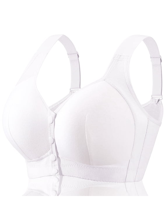 Diasy No Underwire Bras for Old Women Adajusatble Plus Size Wireless Comfoty Bra Front Snap Closing Bras for Senoir