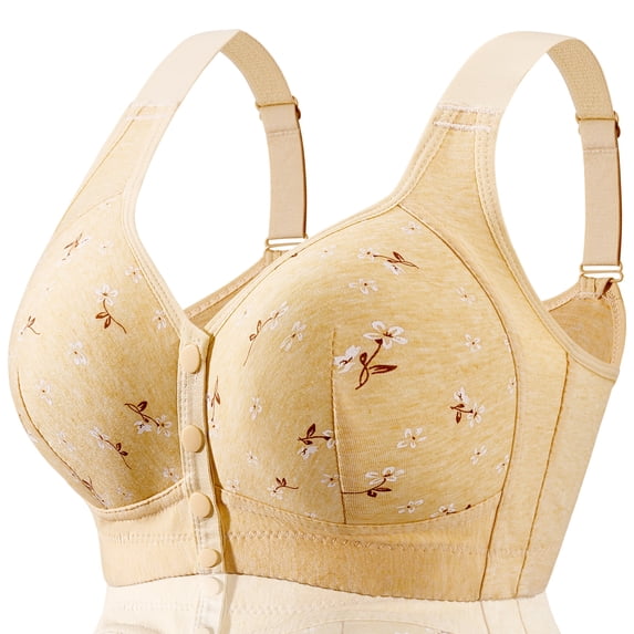 STARLACKC Diasy No Underwire Bras for Old Women Adajusatble Plus Size Wireless Comfoty Bra Front Snap Closing Bras for Senoir