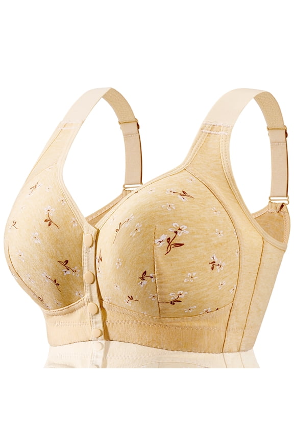 Diasy No Underwire Bras for Old Women Adajusatble Plus Size Wireless Comfoty Bra Front Snap Closing Bras for Senoir