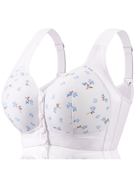 Diasy No Underwire Bras for Old Women Adajusatble Plus Size Wireless Comfoty Bra Front Snap Closing Bras for Senoir