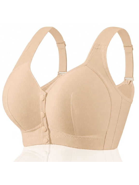 Diasy No Underwire Bras for Old Women Adajusatble Plus Size Wireless Comfoty Bra Front Snap Closing Bras for Senoir