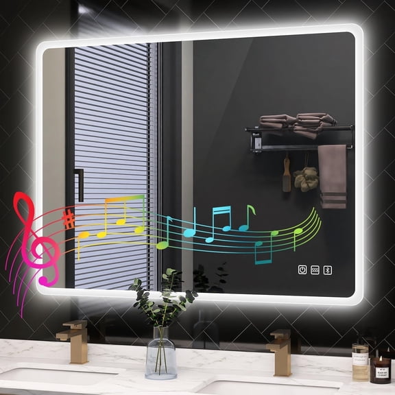 STARLEAD 28"x36" LED Bathroom Mirror with Bluetooth Speaker, Anti-Fog, Stepless Dimmable Light, 3 Color Temperature, IP65 Waterproof, Explosion-Proof Wall-Mounted Mirror for Modern Bathroom Decor