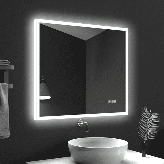 STARLEAD 32 x 28 inch LED Bathroom Mirror Bthroom Mirror with Lights 3 Colors Dimmable Anti Fog Wall Mounted Touch with Bluetooth Rectangle
