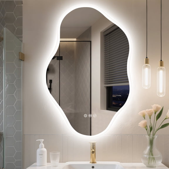 STARLEAD 36" x 28" Cloud Shape Irregular LED Bathroom Mirror with Bluetooth Speaker, Anti-Fog, Dimmable