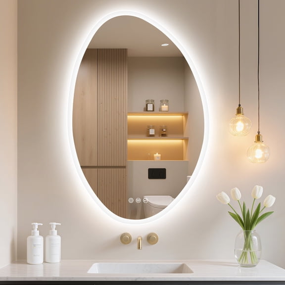 STARLEAD 36" x 28" Irregular LED Bathroom Mirror, Bluetooth Speaker, Anti-Fog, Dimmable Light
