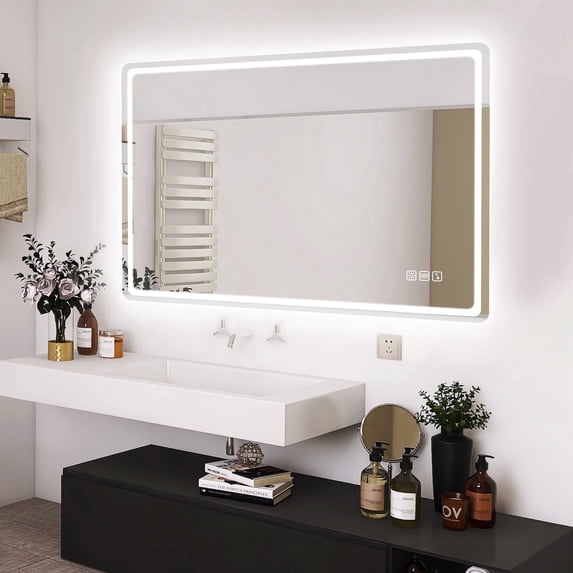 STARLEAD 40" x 28" LED Bathroom Mirror with Lights, Front & Backlit, Bluetooth Speakers, Anti-Fog, Memory Function, 3 Color Lighting, Wall Mounted Vanity Mirror, Tempered Glass