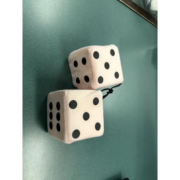 STARLIGHT- 1 White Pair 3X 3 Classic Fuzzy Dice, Soft & Fuzzy Hanging Mirror Dice