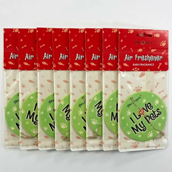 STARLIGHT- (10 Qty) Hanging Car Air Freshener I Love My Pets Rain Fragrance Closet Home