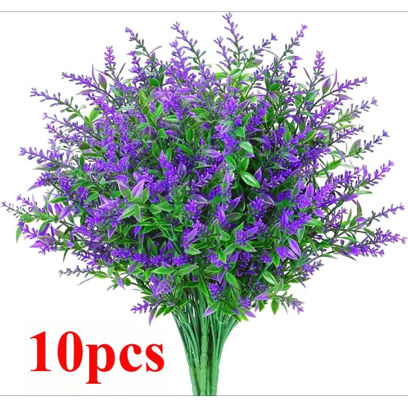 STARLIGHT- 10Pcs Artificial Lavender Flowers Fake Fern Plants Bouquets Outdoor Home Decor