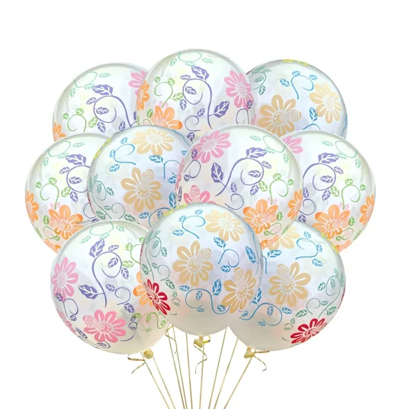 STARLIGHT- 12 Pack Flower Balloons 12" Clear Floral Theme Party Decorations Vine
