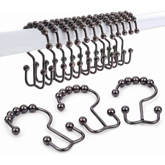 STARLIGHT- 12 Pack Metal Shower Curtain Hooks Rings Double Glide Roller Set For Bathroom