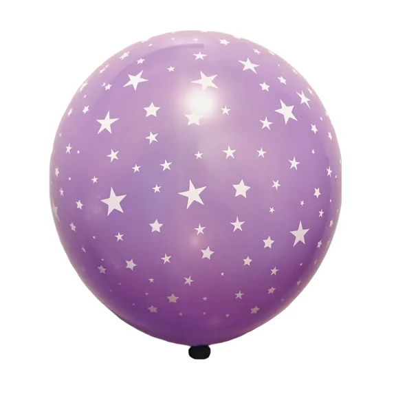 STARLIGHT- 12 Stars Party Balloons Latex 12" Night Sky Theme Purple & White Star Print
