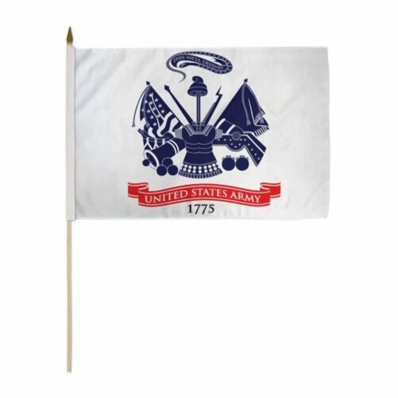 STARLIGHT- 12X18 12"X18" Army White Crest Seal Stick Flag Wood Staff 100D Fabfric