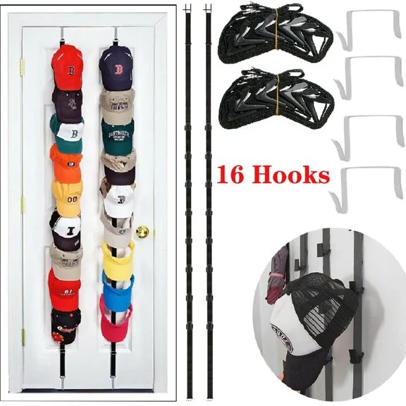 STARLIGHT- 16 Hooks Baseball Cap Hat Closet Rack Wall Door Hanger Holder Storage Organizer