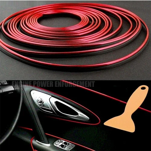 STARLIGHT- 16Ft Car Interior Door Gap Edge Line Molding Trim Strip Decorate Red Accessories