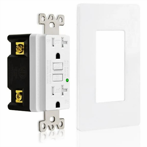 STARLIGHT- 1Pk 20 Amp Gfi Gfci Receptacle Tr Wr W/ Plate Wall Outlet Socket Dual Plugs Home