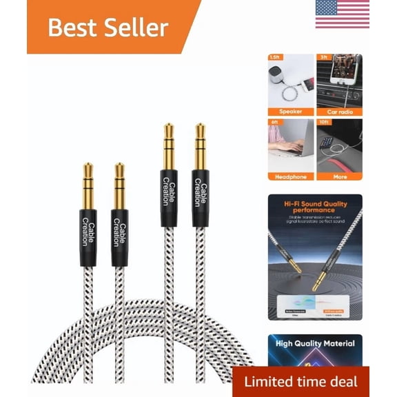 STARLIGHT- 2-Pack 1.5Ft Braided Aux Cable - 3.5Mm Male To Male For Ultimate Compatibility