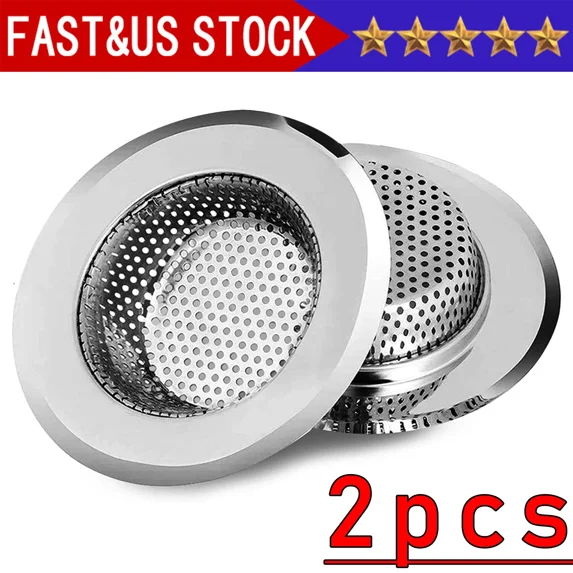 STARLIGHT- 2 Pcs 4.5" Kitchen Sink Strainer Stopper Stainless Steel Drain Basket Waste Plug