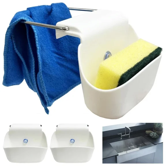 STARLIGHT- 2 Pk Kitchen Sink Caddy Sponge Towel Holder Scrubber Soap Drainer Rack Organizer
