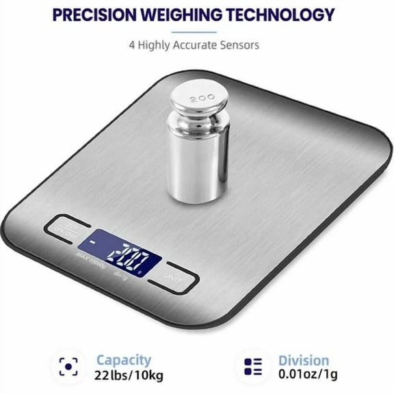 STARLIGHT- 22Lbs Food Digital Kitchen Weight Scale Grams & Ounces, Backlit Stainless Steel
