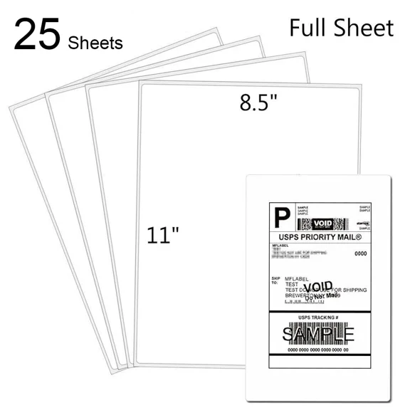 STARLIGHT- 25 Full Sheet Shipping Labels 8.5X11 Self Adhesive Blank Paper For Laser Inkjet
