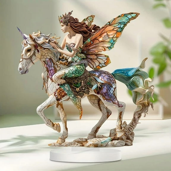 STARLIGHT- 2D Fairy On Mythical Horse Statue, Multi-Purpose Home And Desk Decoration