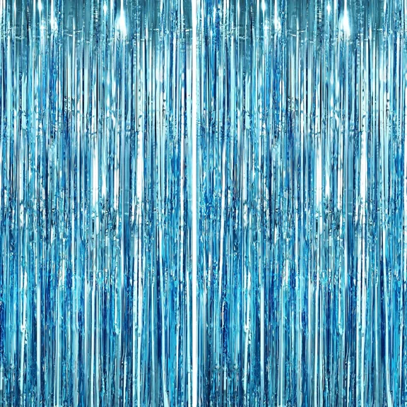 STARLIGHT- 2Pack Blue Metallic Tinsel Foil Fringe Curtains, Blue Door Streamers Photo Booth