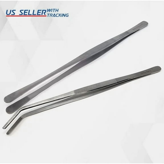 STARLIGHT- 2Pc Kitchen Tweezer 12? Angled & Round Set Long Food Tongs Chef Diy German Grade
