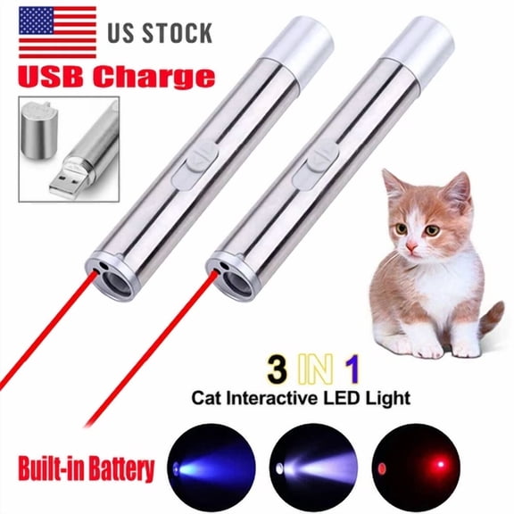 STARLIGHT- 2Pc Rechargeable Mini Uv Light 650Nm Red Laser Pointer Pen Led Torch Cat Pet Toy