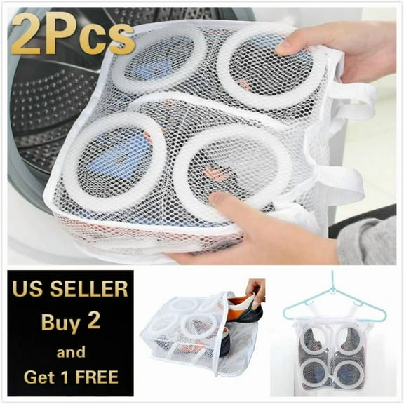 STARLIGHT- 2Pcs Laundry Bag Shoes Washing Drying Separated Mesh Sneakers Protective Pouch