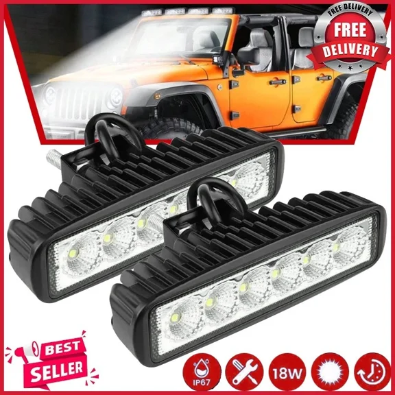 STARLIGHT- 2X 6Inch Led Work Light Bar Flood Fog Lamp 18W For Driving Offroad Truck Suv Atv