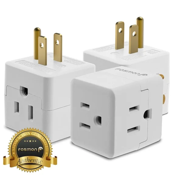 STARLIGHT- [3 Pack] 3 Outlet Extender Indoor Grounded Ac Power Wall Tap Travel Adapter Plug
