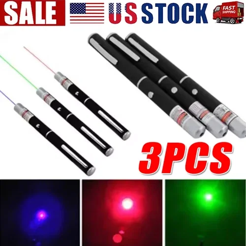STARLIGHT- 3 Packs 900Mile Laser Pointer Pen Green Blue Red Light Visible Beam Lazer