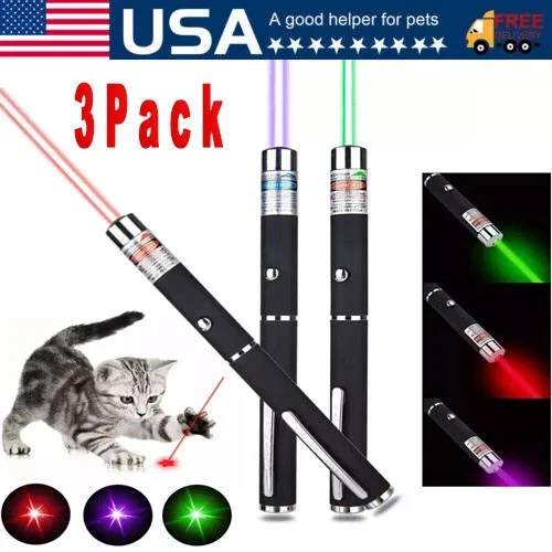 STARLIGHT- 3 Packs 900Mile Laser Pointer Pen Green Blue Red Light Visible Beam Lazer
