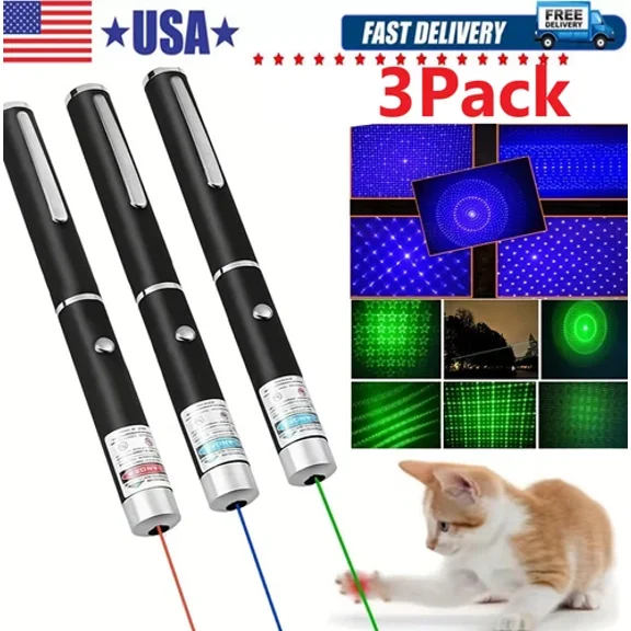 STARLIGHT- 3 Packs 900Mile Laser Pointer Pen Green Blue Red Light Visible Beam Lazer