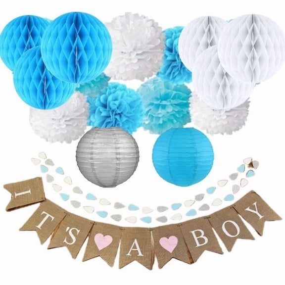 STARLIGHT- 34 Pcs Baby Shower Decorations For Boy Baby Shower Dcor Boys Complete Premium