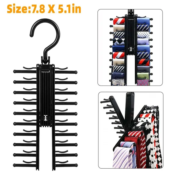 STARLIGHT- 360 Adjustable Tie Rack Hanger Organizer Twirling Scarf Belt Closet Hook Holder