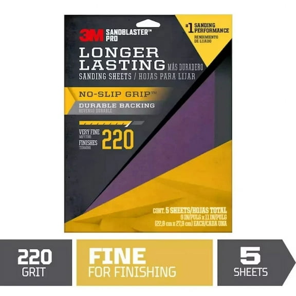 STARLIGHT- 3M Sandblaster Pro Very Fine 220-Grit Sheet Sandpaper 1 Pk Of 5 Sheets