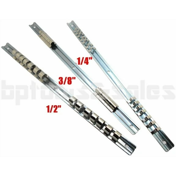 STARLIGHT- 3Pc Socket Storage Holder Organizer Rail Rack 1/4" 3/8" 1/2" Wall Mounted Steel