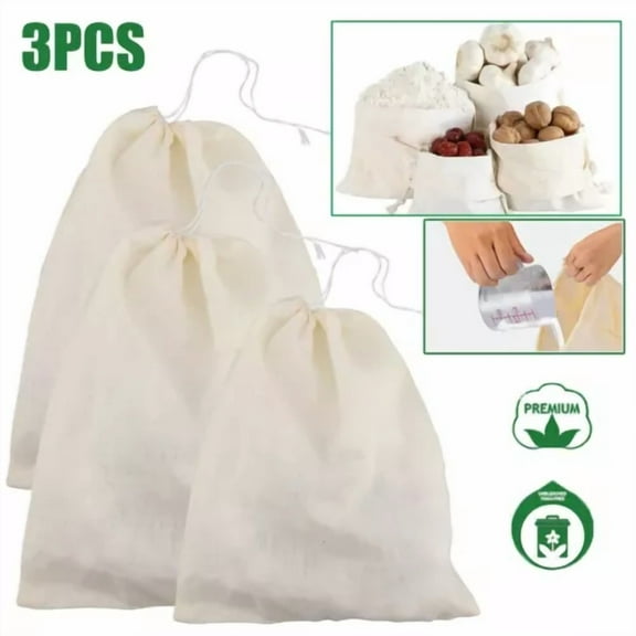 STARLIGHT- 3Pcs Cotton Nut Milk Bag Reusable Food Strainer Brew Coffee Cheese Cloth Bag